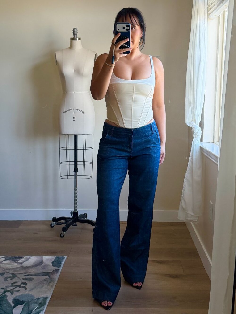 London Jean Wide Leg Denim | 70s Style Flare Jeans | Size 6 | Dark Wash Trouser